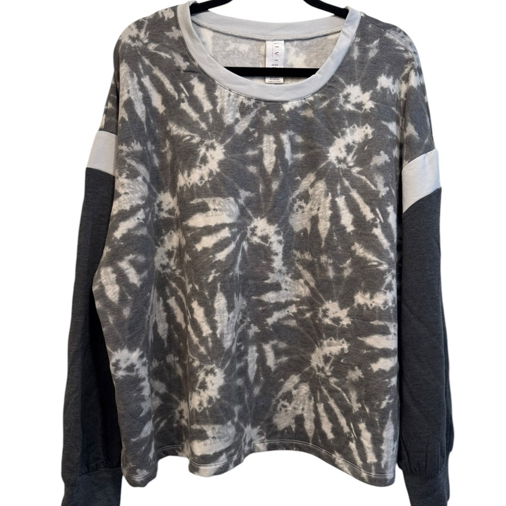 Livi Tie-Dye Long‎ Sleeve Top - Gray, size 22/24